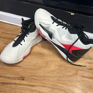 Jordan Athletic Shoes in White, Black, and Red